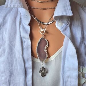 Johnny Was Jewelry Genuine Rock Agate Nugget silver Chain Hamsa